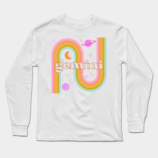 Gemini 70s Rainbow with Flowers Long Sleeve T-Shirt